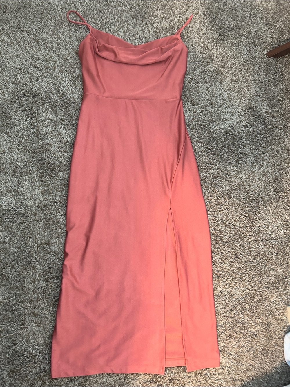 Windsor Cowl Neck Midi Slip Dress in Dusty Coral